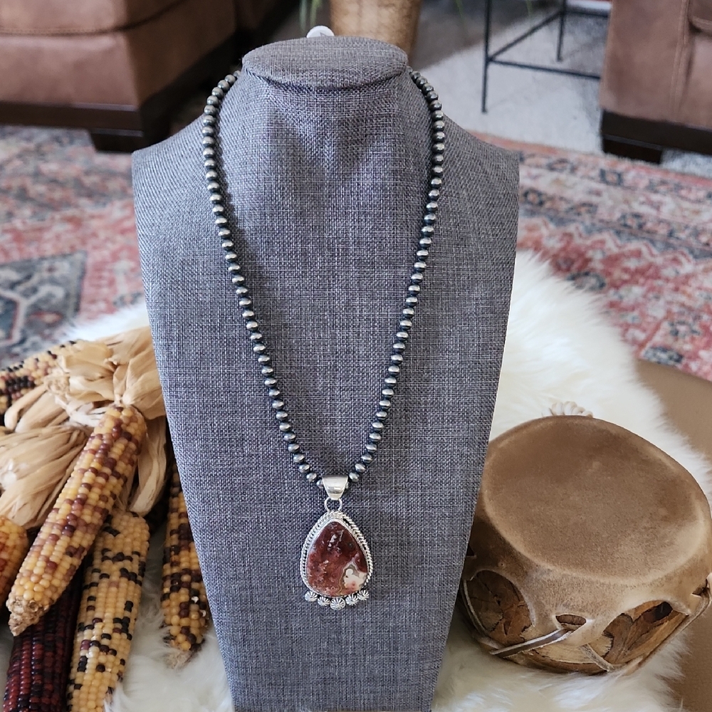Stunning Native American Navajo Rosetta Jasper Pendant & Navajo Pearl Necklace ❤